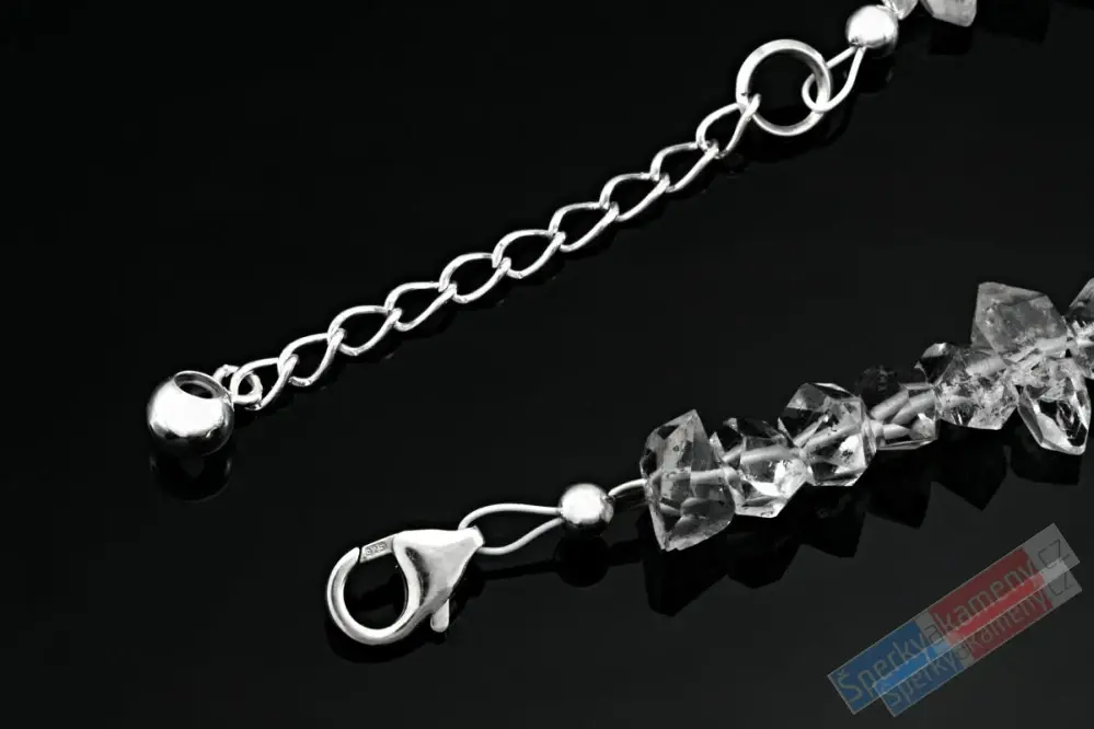 Náhrdelník z křišťálu Herkimer QA, stříbro Ag 925/1000, větší kusy od cca 4 x 8 mm do cca 6 x 12 mm, RARITA (KRH1825B)