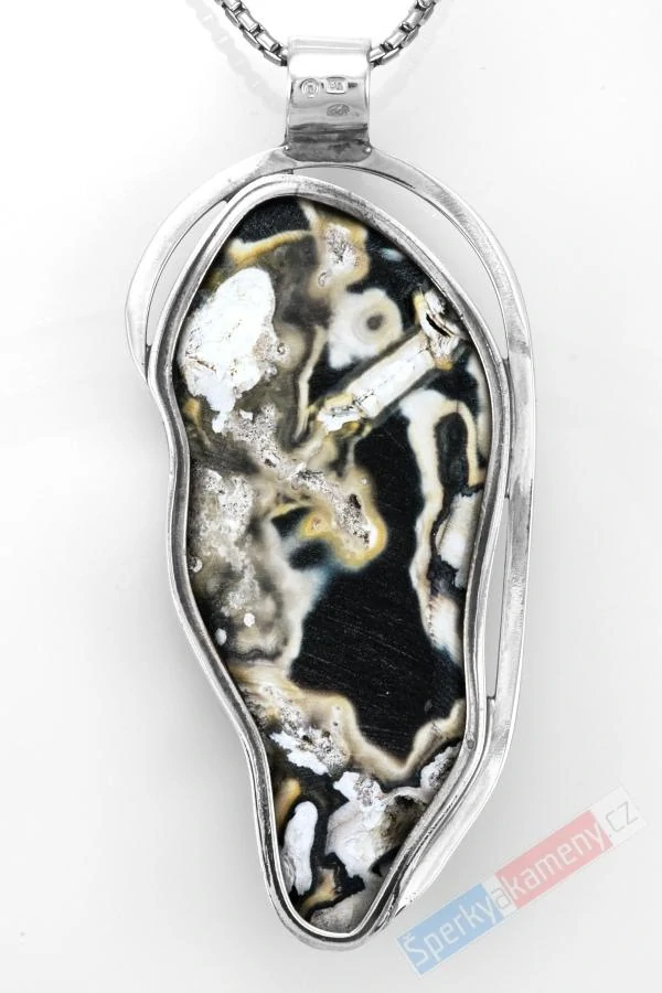 Extra velký stříbrný přívěsek (Ag 925/1000) s korálovcem QAA, cca 68 x 34 mm, "obrazy zkamenělé krásy z floridských hlubin", RARITA (KV3751P)
