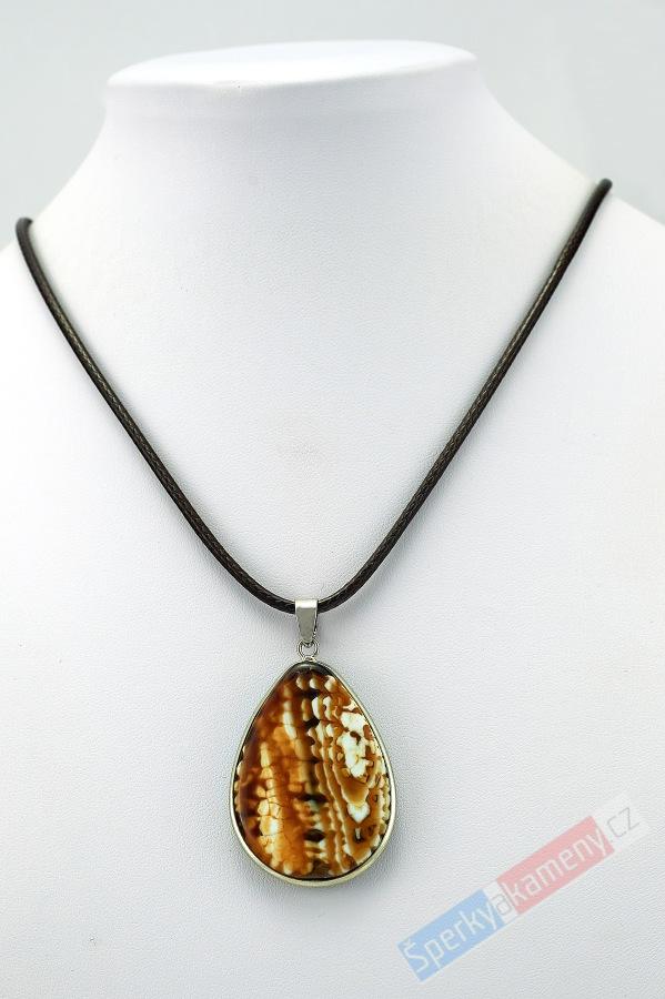 Originální náhrdelník z leopardího achátu, kapka cca 41 mm "šelma ve městě" (ACH702S)