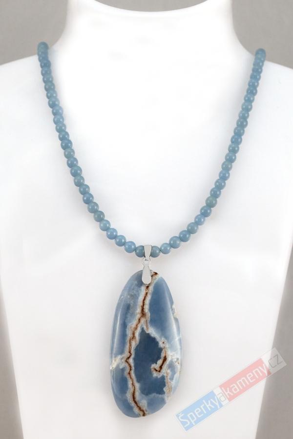 Originální náhrdelník v boho stylu z angelitu s přívěskem QA, stříbro Ag 925/1000, "andělský dar" (AL1089S)