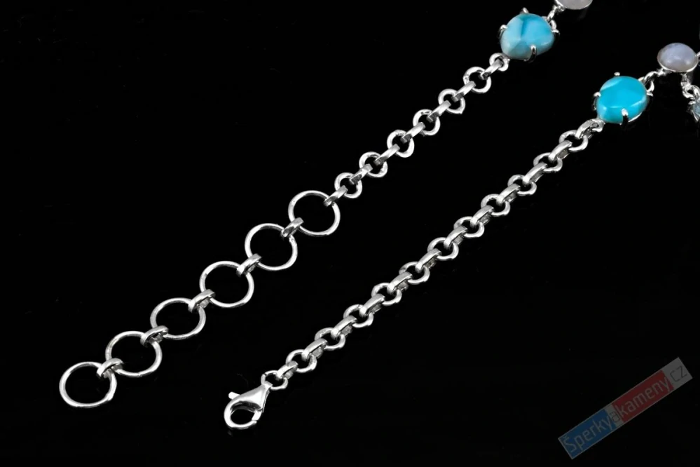 Originální náhrdelník v boho stylu z larimaru QAA, Sky Blue topazu QA a měsíčního kamene QA, stříbro Ag 925/1000, "šperk princezny z Karibského moře", RARITA (LTM7261S)