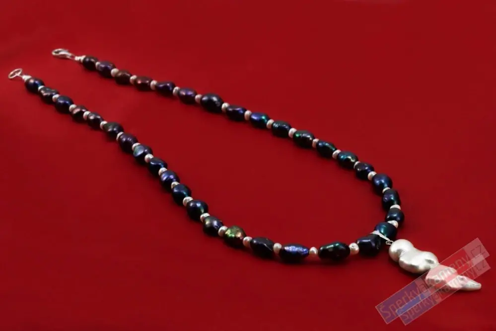Originální náhrdelník v boho stylu ze sladkovodních multicolor a bílých perel s přívěskem z Biwa perly QA, stříbro Ag 925/1000, "šperk pro jezerní princeznu III" (PMC5445S)