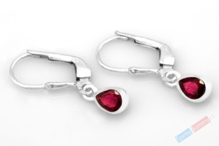Minimalistické stříbrné náušnice (Ag 925/1000) s broušenými rubíny QA, malé kapky cca 5 mm (RU6055U)