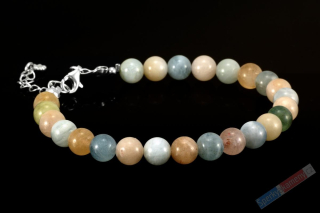 Náramek z berylu QA, stříbro (Ag 925/1000), kuličky 9 mm (BE5445NS)