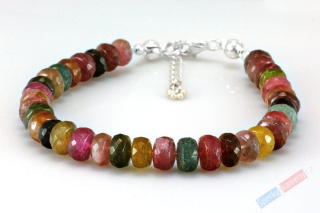 Náramek z broušeného turmalínu QA, čočky 3-4 x 5 mm, stříbro Ag 925/1000 (TU732NS)