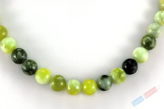 Náhrdelník z pravého jadeitu, kuličky cca 6 mm, ocel, cel.délka s prodlužovacím řetízkem  cca 46 cm (JD204S) 