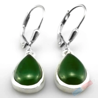 Stříbrné náušnice (Ag 925/1000) s nefritem QA, kapky cca 15 mm (NE7865U)
