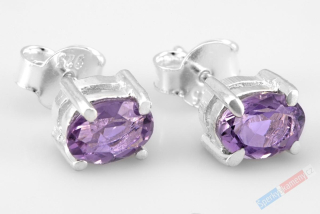 Stříbrné náušnice - puzetky (Ag 925/1000) s broušeným světlým ametystem QA, oválky cca 7 mm (AM2783U)
