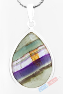 Stříbrný přívěsek (Ag 925/1000) s fluoritem, kapka cca 29 x 22 mm (FL3026P)