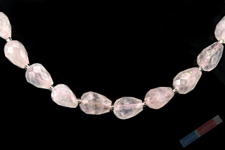 Náhrdelník z broušeného růženínu QA, kapky cca 10 mm, stříbro Ag 925/1000, krásná světle růžová barva (R4841B)