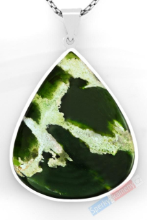 Větší stříbrný přívěsek (Ag 925/1000) s chromchalcedonem QA, široká kapka cca 47 x 38 mm, RARITA (CHN2120P)