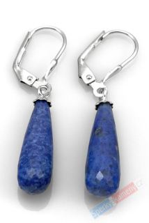 Náušnice z dumortieritu QA, stříbro Ag 925/1000, štíhlé oble kapky cca 21 mm (DM4537U)