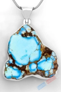 Stříbrný přívěsek (Ag 925/1000) s kazachstánským tyrkysem "baby blue" QAA, cca 34 x 33 mm, RARITA (TYS6001P)