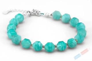Náramek z broušeného amazonitu z Peru QA, stříbro Ag 925/1000, kuličky cca 8 mm, nádherná tyrkysová barva (AIT6350NS)