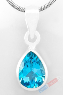Minimalistický stříbrný přívěsek (Ag 925/1000) s broušeným Swiss Blue topazem QA, kapka cca 11 mm (TP7263P)
