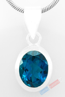 Minimalistický stříbrný přívěsek (Ag 925/1000) s broušeným London Blue topazem QA, oválek cca 11 mm (TPL7263P)