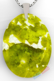 Větší přívěsek z lizarditu QA, stříbro Ag 925/1000, ovál cca 45 x 34 mm, RARITA (LZ5384P)