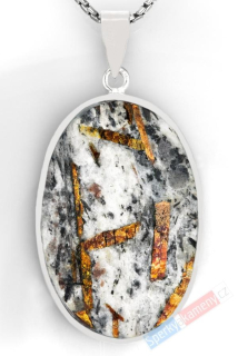 Větší stříbrný přívěsek (Ag 925/1000) s astrofylitem QA, ovál cca 43 x 29 mm, RARITA (ASF1573P) 