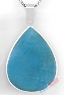 Větší stříbrný přívěsek (Ag 925/1000) s akvamarínem QA, kapka cca 42 x 32 mm, krásná sytá barva (AK1213P)