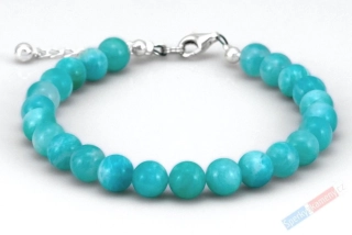 Náramek z amazonitu z Peru QA, stříbro Ag 925/1000, kuličky cca 9 mm, nádherná barva (AIT5445NS)