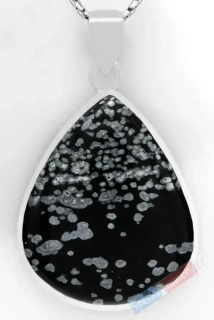 Větší stříbrný přívěsek (Ag 925/1000) se sněžným obsidiánem QA, kapka cca 41 x 34 mm (OB1089P)