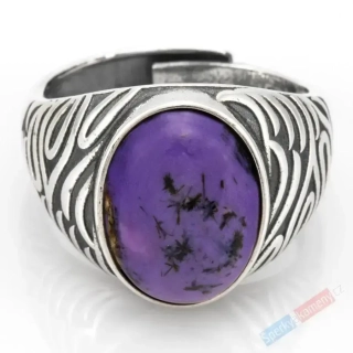 Unisex stříbrný prsten (Ag 925/1000) s čaroitem QA, velikost kamene cca 18 x 14 mm (CA6053R)