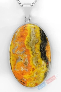 Větší stříbrný přívěsek (Ag 925/1000) s bumblebee jaspisem QAA, ovál cca 45 x 30 mm, nádherné probarvení, "letní romance", RARITA (JSB9680P) 