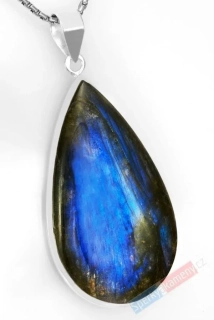 Velký stříbrný přívěsek (Ag 925/1000) s labradoritem QAA, kapka cca 52 x 30 mm (LB1216P) 