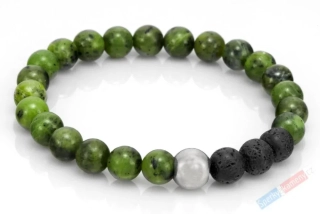 Pánský náramek z pravého nefritu QA a lávy, "štěstí, moudrost a ochrana" (NE3634NS)
