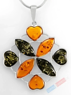 Originální stříbrný přívěsek (Ag 925/1000) s jantarem QA, cca 37 x 37 mm, "šperk pro krásnou Seléné" (JA8518P)