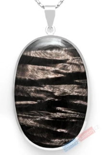 Velký stříbrný přívěsek (Ag 925/1000) s hyperstenem QAA, ovál cca 54 x 37 mm, "krása duše tvé" (HY2117P)