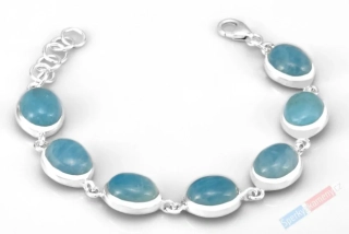 Originální stříbrný náramek (Ag 925/1000) s akvamarínem QA, 7 oválků cca 14 mm, krásná sytá barva (AK2117NS)