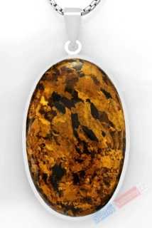 Větší stříbrný přívěšek (Ag 925/1000) s bronzitem QAA, ovál cca 48 x 31 mm, RARITA (BZ1028P) 