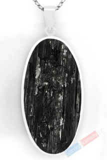 Velký stříbrný přívěsek (Ag 925/1000) s turmalínem skorylem QAA, přírodní krystal cca 54 x 28 mm, "ochranný štít proti negativní energii" (TU1391P)