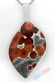 Velký stříbrný přívěsek (Ag 925/1000) s Peanut Wood Jasper QA, cca 50 x 34 mm, "oříšková čokoláda", RARITA (JWP1513P) 
