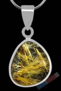 Stříbrný přívěsek (Ag 925/1000) s broušeným sagenitem QAA, kapka cca 20 x 18 mm, RARITA (KRS7262P)