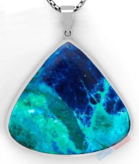 Větší stříbrný přívěsek (Ag 925/1000) s quantum quattro QA, široká kapka cca 45 x 48 mm, nádherné probarvení, "mořské proudy", RARITA (QQ5503P)