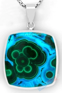 Unisex stříbrný přívěsek (Ag 925/1000) s malachitem v chryzokolu QAA, cca 33 x 31 mm, "Malebo na řece Kongo" (CHLM1819P)