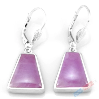 Stříbrné náušnice (Ag 925/1000) s kunzitem QAA, cca 17 x 15 mm, nádherná sytá barva, RARITA, (KT1818U)