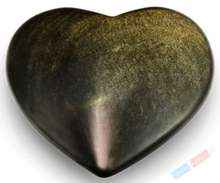 Větší chmatka ve tvaru srdce ze zlatistvého obsidiánu QA, velikost cca 55 x 52 mm (OB2298SR)