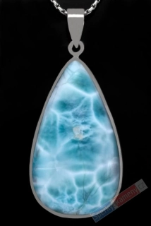 Větší stříbrný přívěsek (Ag 925/1000) s larimarem QA, kapka cca 48 x 28 mm, krásná kresba, RARITA (LR4504P) 