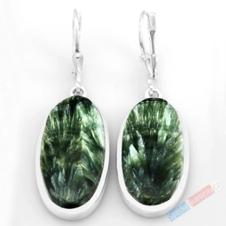 Stříbrné náušnice (Ag 925/1000) se serafinitem QAA, ovály cca 26 x 14 mm, RARITA (SF9083U)