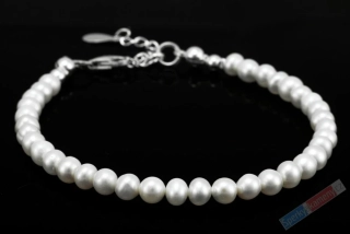 Náramek z bílých sladkovodních perel, cca 5 mm, stříbro Ag 925/1000 (PB289NS)