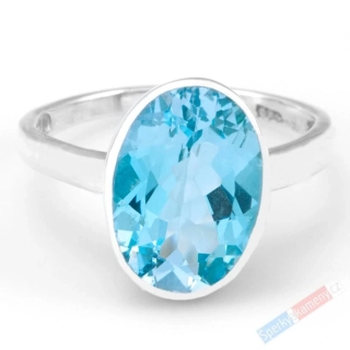 Stříbrný prsten (Ag 925/1000) s broušeným Sky Blue topazem QAA, vel. kamene cca 15 x 10 mm, POUZE VELIKOST 56 (TP9083R)