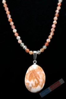 Originální náhrdelník v boho stylu z broušeného slunečního kamene s přívěskem ze skolecitu QAA, stříbro Ag 925/1000, "andělská křídla s paprsky slunce", RARITA (SSC7562S)