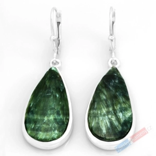 Stříbrné náušnice (Ag 925/1000) se serafinitem QAA, kapky cca 27 x 14 mm, RARITA (SF9084U)