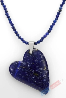 Originální náhrdelník v boho stylu z broušeného lapisu lazuli s přívěskem ve tvaru srdce QA, stříbro Ag 925/1000, "princezna Neytiri" (LL7531S)