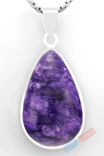 Stříbrný přívěsek (Ag 925/1000) s čaroitem QAA, kapka cca 32 x 21 mm, nádherné probarvení  (CA6052P)