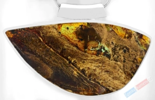 Velký stříbrný přívěsek (Ag 925/1000) s jantarem ze Sumatry QA, cca 26 x 51 mm, "sluneční paprsky v deštném pralese II", RARITA (JA1221P) 