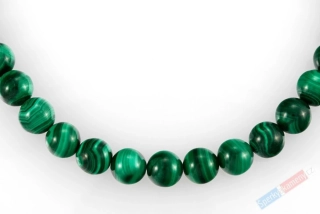 Náhrdelník z pravého malachitu QA, kuličky cca 8,5 mm, rhodiované stříbro Ag 925/1000 (MA1150S)